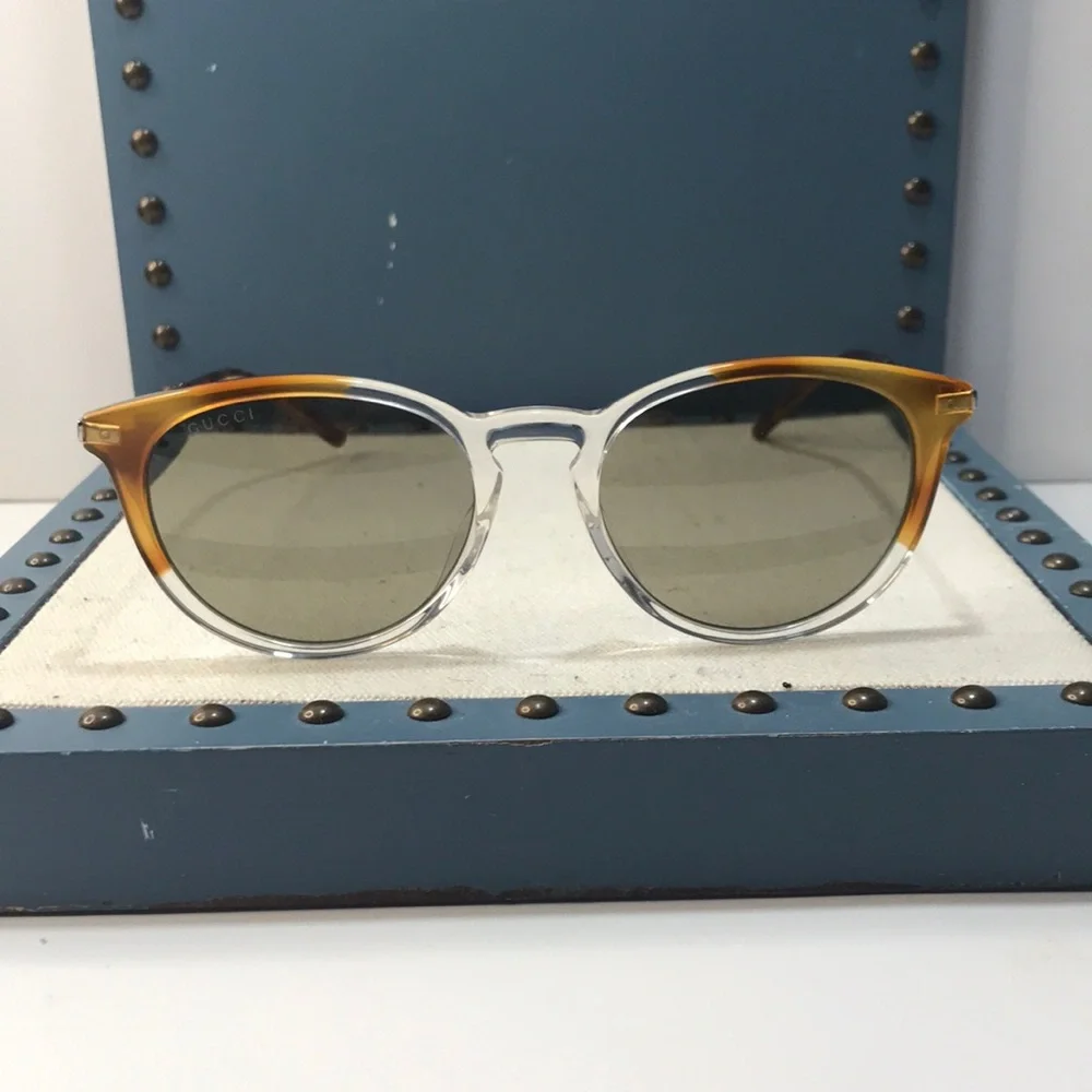 New Authentic Gucci GG1048S 004 Brown and Clear Men's Sunglasses